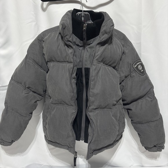 Weatherproof Grey Boys Winter Puffer Coat Double Zipper Fleece Size 10-12 Pocket - Picture 1 of 12
